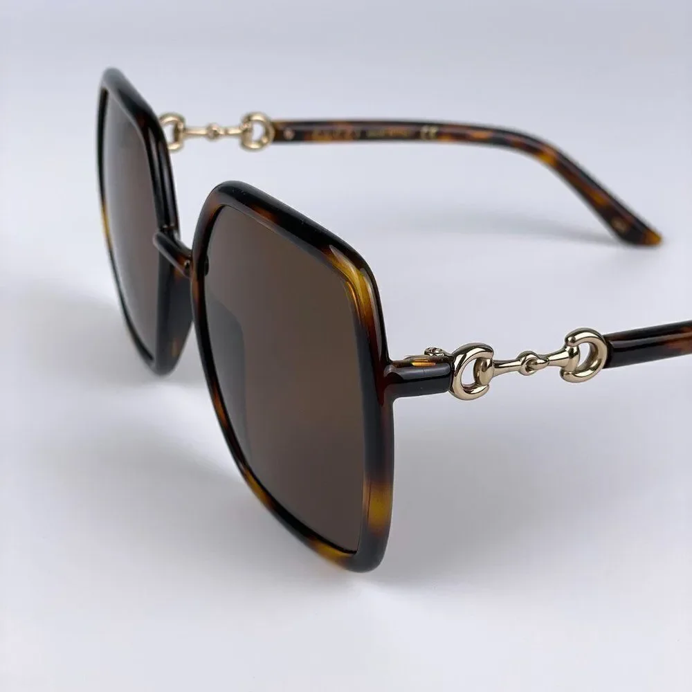 SALE! NEW Gucci GG0890S 002 Women Dark Havana Brown Metal Sunglasses